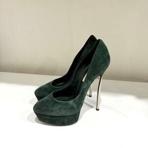 Casadei Suede Metal Stilettos Heel Platform Pumps Forest Green Women's Size 6.5